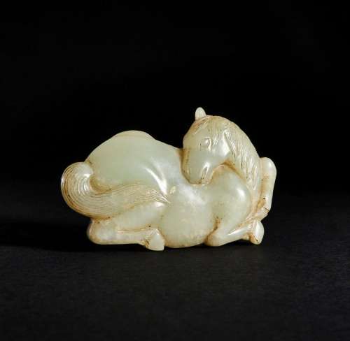 A CHINESE JADE BELT HOOK OF A RECUMBENT HORSE, QING DYNASTY ...