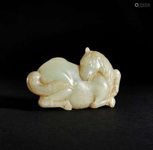A CHINESE JADE BELT HOOK OF A RECUMBENT HORSE, QING DYNASTY ...