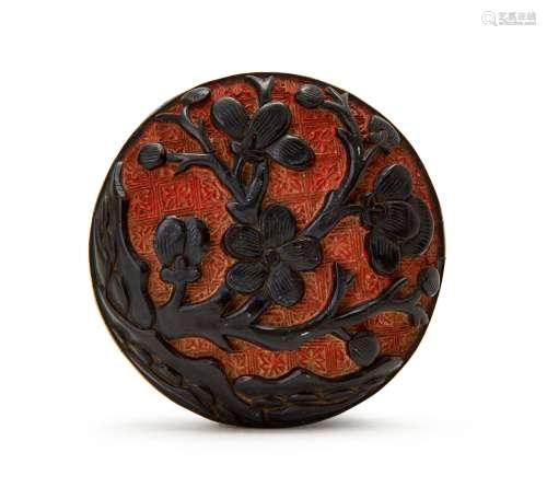 A CHINESE BLACK & RED LACQUER CIRCULAR BOX, MING DYNASTY...