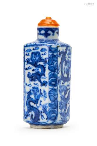 A CHINESE BLUE & WHITE SNUFF BOTTLE, CHENGHUA MARK, KANG...