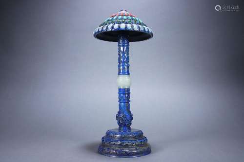 Old Tibetan Lapis Lazuli Inlaid Jade Official Hat Stand