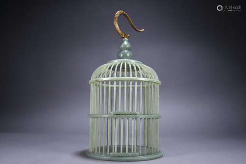 Qinghetian jade mountain material birdcage ornament