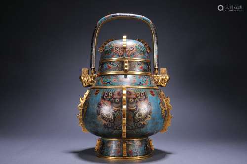 Old collection of cloisonné animal-face pot with beams