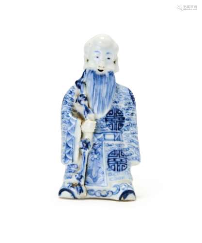 A CHINESE BLUE & WHITE STANDING LUOHAN BUDDHA FIGURE, 18...
