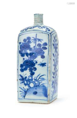 A CHINESE BLUE & WHITE BOTTLE VASE, TRANSITIONAL/KANGXI ...