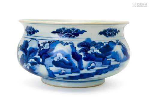 A CHINESE BLUE AND WHITE CENSER, KANGXI PERIOD (1662-1722)