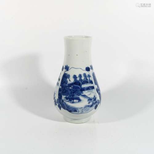 blue and white landscape bottle