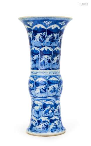 A LARGE CHINESE BLUE & WHITE FIGURAL HUNTING SCENE GU BE...