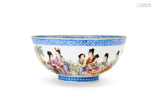 A CHINESE FAMILLE ROSE EGG SHELL FIGURAL BOWL, QIANLONG MARK...