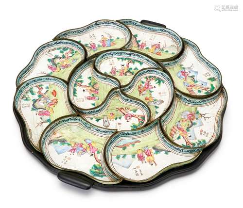 A CHINESE CANTON ENAMEL HORS D\'OEUVRE SET, QIANLONG PERIOD ...