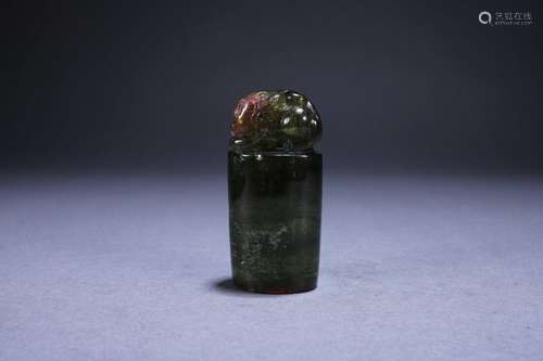 Clear multi-color tourmaline auspicious beast seal