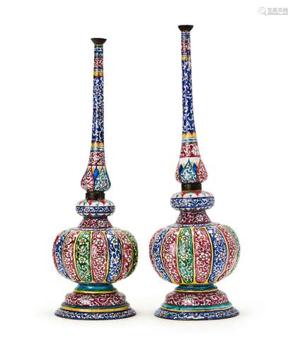 A PAIR OF CHINESE CANTON ENAMEL ROSEWATER SPRINKLERS, QIANLO...