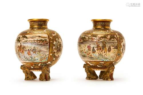 A PAIR OF JAPANESE SATSUMA TRIPOD JARS, MEIJI PERIOD (1868-1...