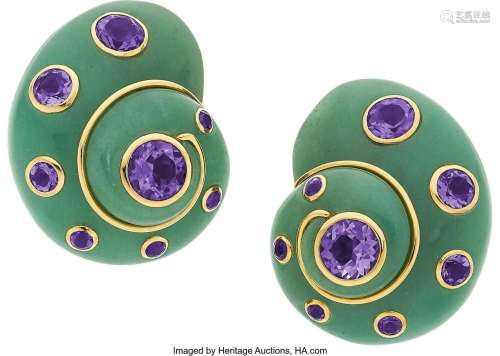 Verdura Multi-Stone, Gold Earrings Stones: Round-cut amethys...