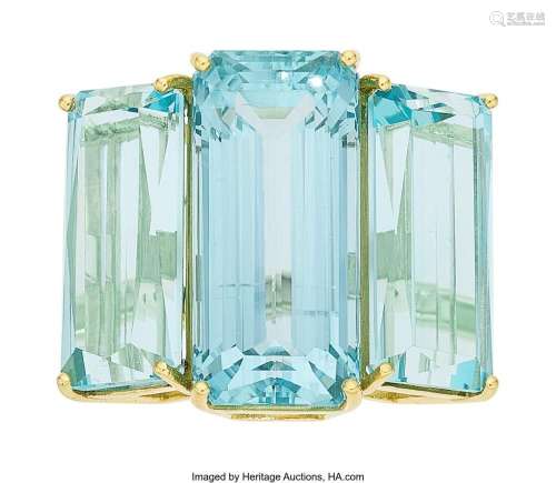 Aquamarine, Gold Ring Stones: Emerald and cut-corner rectang...