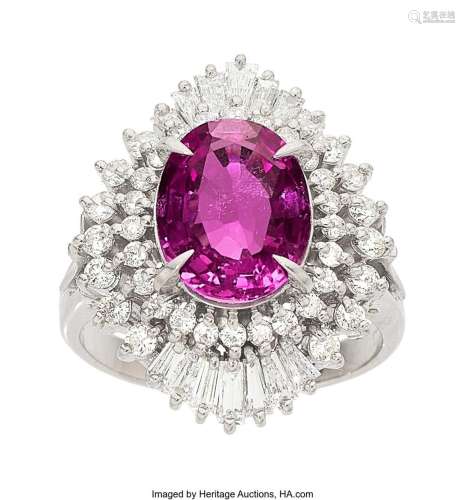 Ceylon Pink Sapphire, Diamond, Platinum Ring Stones: Oval-sh...