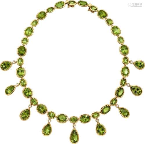 Rebecca Koven Peridot, Diamond, Gold Necklace Stones: Pear a...