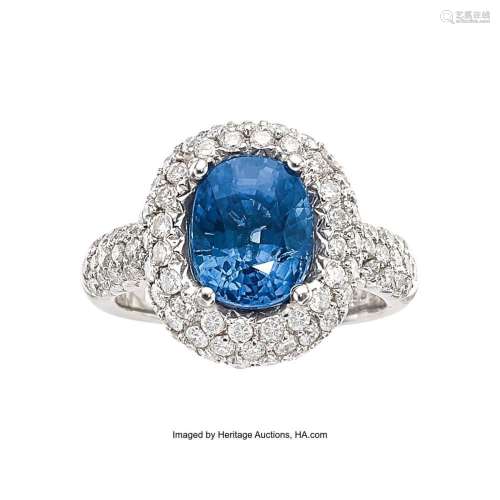 Sapphire, Diamond, White Gold Ring Stones: Oval-shaped sapph...