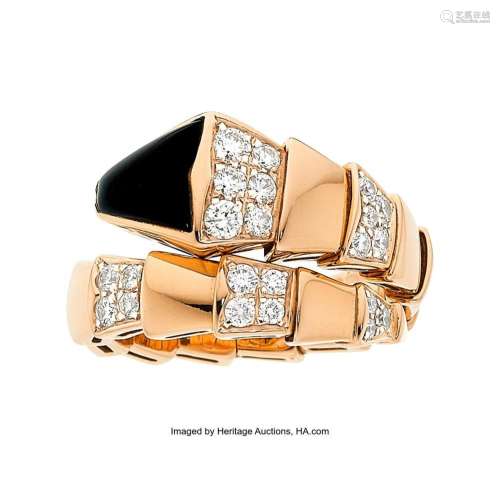 Bvlgari Diamond, Black Onyx, Rose Gold Ring Stones: Full-cut...