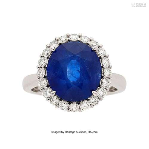 Ceylon Sapphire, Diamond, White Gold Ring Stones: Oval-shape...
