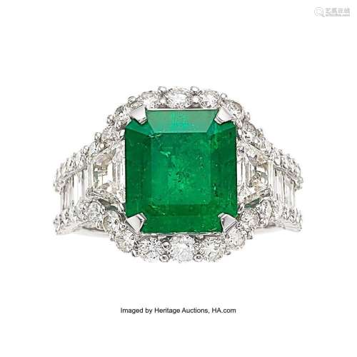Colombian Emerald, Diamond, White Gold Ring Stones: Octagona...