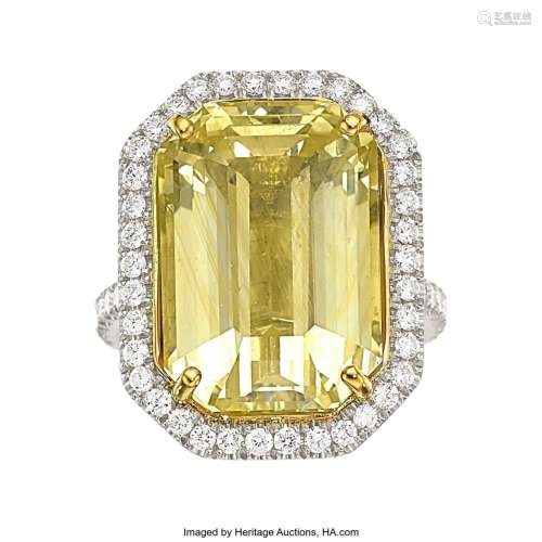 Yellow Sapphire, Diamond, Platinum, Gold Ring Stones: Octago...