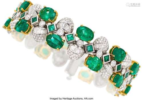 Emerald, Diamond, Gold Bracelet Stones: Oval and square-shap...