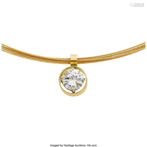 Diamond, Gold Pendant-Necklace Stones: Round brilliant-cut d...