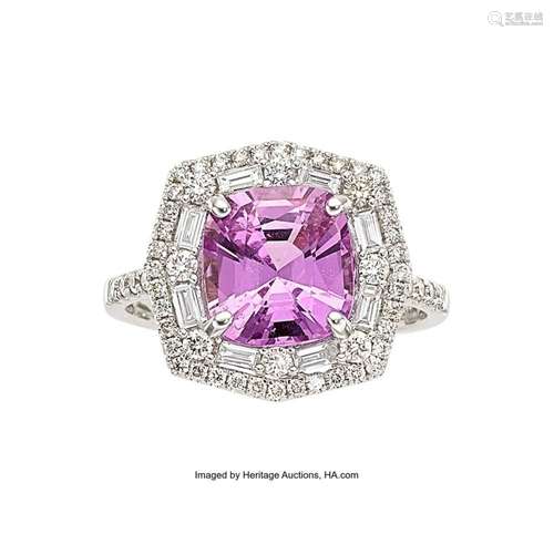 Pink-Purple Sapphire, Diamond, White Gold Ring Stones: Cushi...