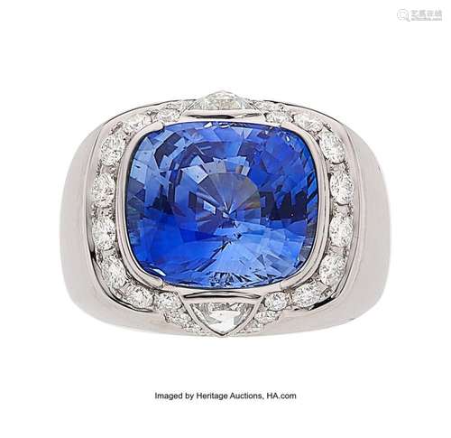 Ceylon Sapphire, Diamond, White Gold Ring Stones: Cushion-sh...