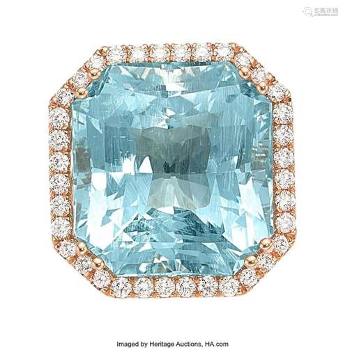 Aquamarine, Diamond, Rose Gold Ring Stones: Radiant-cut aqua...