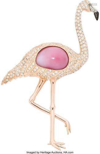 Conch Pearl, Diamond, Gold Brooch Stones: Full-cut diamonds ...