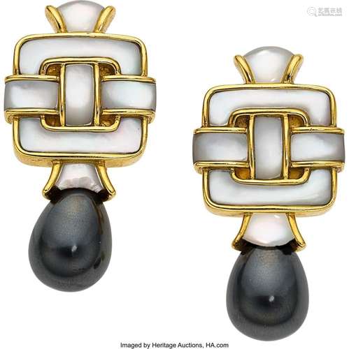 Angela Cummings Mother-of-Pearl, Hematite, Gold Earrings Sto...