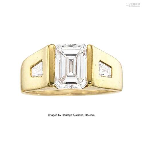 Diamond, Gold Ring Stones: Emerald-cut diamond weighing 2.62...