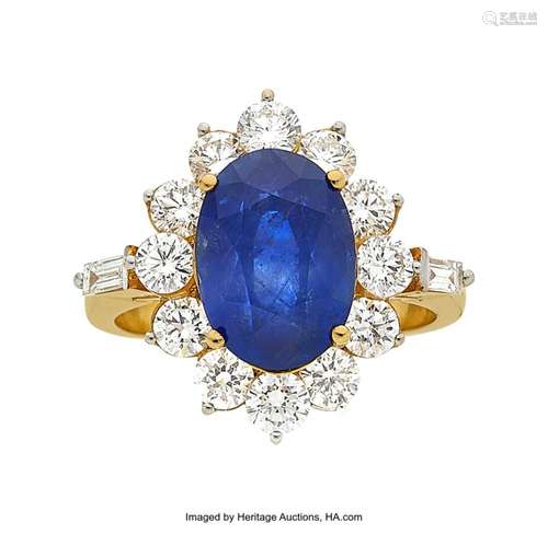 Burma Sapphire, Diamond, Gold Ring Stones: Oval-shaped sapph...