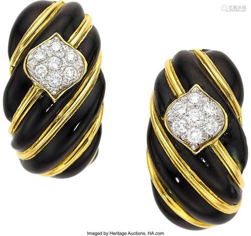 David Webb Diamond, Enamel, Platinum, Gold Earrings Stones: ...