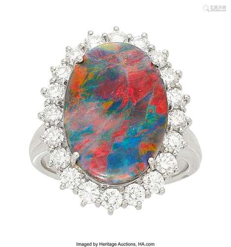 Black Opal, Diamond, Platinum Ring Stones: Black opal caboch...