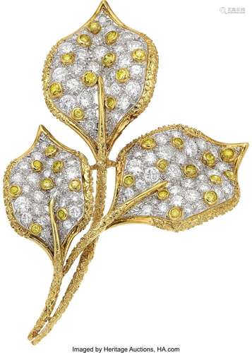 Diamond, Colored Diamond, Platinum, Gold Brooch Stones: Full...