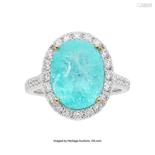 Paraiba-Type Tourmaline, Diamond, White Gold Ring Stones: Ov...