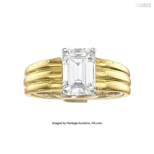 Diamond, Platinum, Gold Ring Stones: Emerald-cut diamond wei...