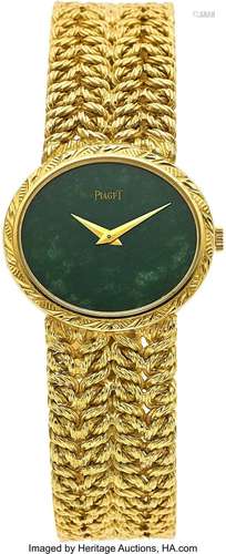 Piaget Nephrite Jade, Gold Watch Case: 24 x 27 mm, oval, 18k...