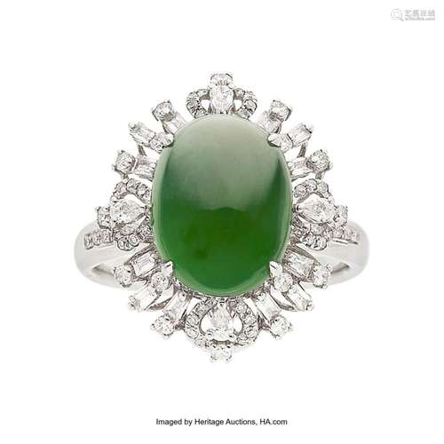 Omphacite Jade, Diamond, White Gold Ring-Dant Stones: Omphac...