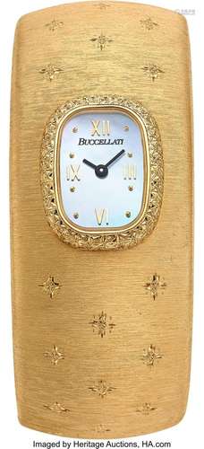 Buccellati Mother-of-Pearl, Gold Cuff Watch Case: 21 x 16 mm...