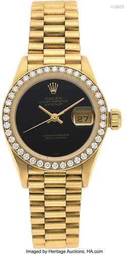 Rolex Diamond, Black Onyx, Gold Datejust Watch Case: 26 mm, ...