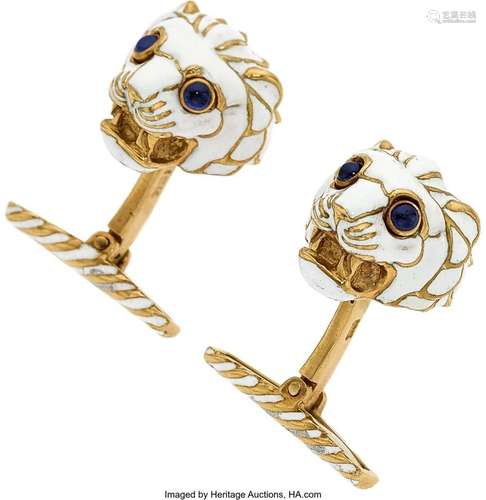 David Webb Sapphire, Enamel, Gold Cuff Links Stones: Sapphir...