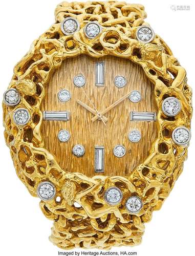 Diamond, Gold Watch Case: 43 mm, round, 18k gold, snapback c...