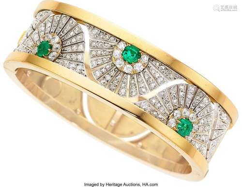 Diamond, Emerald, Gold, Silver Bracelet Stones: Octagonal st...