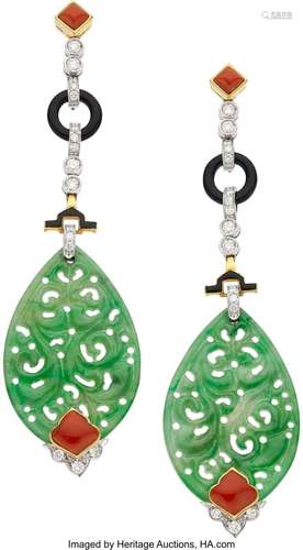 Diamond, Multi-Stone, Enamel, Gold Earrings Stones: Full-cut...