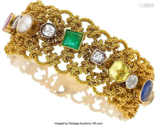 Diamond, Multi-Stone, Mabe Pearl, Gold Bracelet Stones: Mine...