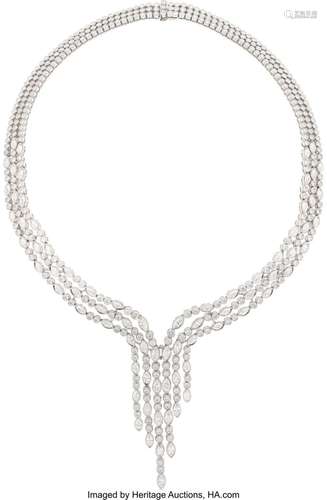 Diamond, White Gold Necklace Stones: Full and marquise-cut d...